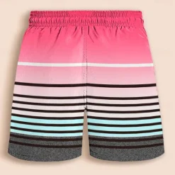 Outlet OUKU Men's Stripe Geometric Pattern Gradient Color Swim Shorts Board Shorts Swimming Trunks Mid Waist Hawaiian Casual Holiday Beach Drawstring with Mesh lining Elastic Waist Designer Clothing Apparel Pink