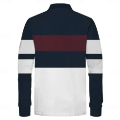 OUKU Men's Stripe Rugby Polo Shirts Long Sleeve Polo Shirts Collared Shirts Business Casual Outdoor Office Dailywear Buttons 3D Print Spring Fall Winter Ink Blue