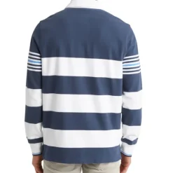 Clearance OUKU Men's Stripe Rugby Polo Shirts Long Sleeve Polo Shirts Lapel Fashion 3D Print Comfortable Street Casual Holiday Buttons Summer Navy Blue
