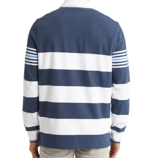 Clearance OUKU Men's Stripe Rugby Polo Shirts Long Sleeve Polo Shirts Lapel Fashion 3D Print Comfortable Street Casual Holiday Buttons Summer Navy Blue