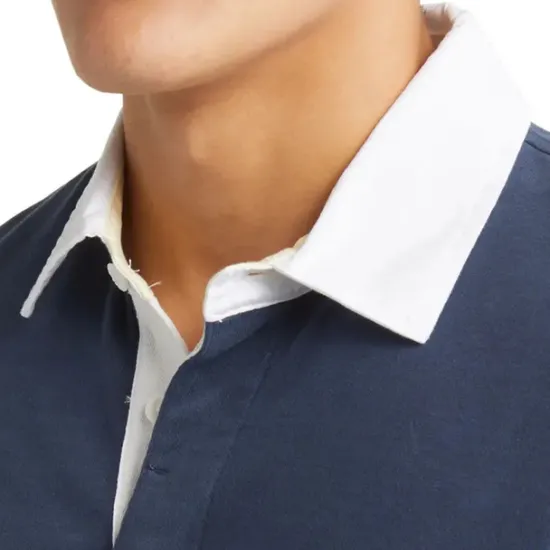 Clearance OUKU Men's Stripe Rugby Polo Shirts Long Sleeve Polo Shirts Lapel Fashion 3D Print Comfortable Street Casual Holiday Buttons Summer Navy Blue