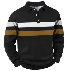 OUKU Men's Stripe Stripes Rugby Polo Cable Knit Polo Long Sleeve Polo Shirts Collared Shirts Casual Outdoor Athleisure 3D Print Spring Fall Winter Yellow Red Blue
