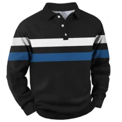 OUKU Men's Stripe Stripes Rugby Polo Cable Knit Polo Long Sleeve Polo Shirts Collared Shirts Casual Outdoor Athleisure 3D Print Spring Fall Winter Yellow Red Blue