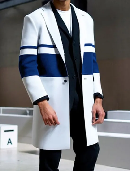 Discount OUKU Men's Stripe Winter Coat Overcoat Coat Warm Breathable Comfortable Fashion Streetwear Business Work Wear to work Going out Pocket Print Fall & Winter Turndown Long Sleeve White Red Blue