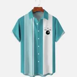 OUKU Men's Striped Bowling Ball Shirt Bowling Shirt Button Up Shirt Short Sleeve Sports Fashion Streetwear Outdoor Casual Daily Summer Spring Turndown Print Button-Down Yellow Light Green Blue Green Dark