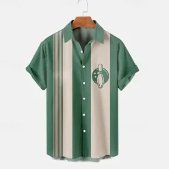 OUKU Men's Striped Bowling Ball Shirt Bowling Shirt Button Up Shirt Short Sleeve Sports Fashion Streetwear Outdoor Casual Daily Summer Spring Turndown Print Button-Down Yellow Light Green Blue Green Dark