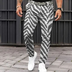 Outlet OUKU Men's Striped Dress Pants Mid Waist Business Casual Formal Dailywear Zipper Pocket Summer Spring Fall 3D Print Black Green Black Blue