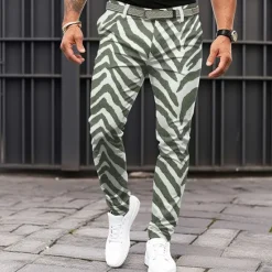 Outlet OUKU Men's Striped Dress Pants Mid Waist Business Casual Formal Dailywear Zipper Pocket Summer Spring Fall 3D Print Black Green Black Blue