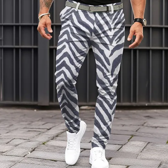 Outlet OUKU Men's Striped Dress Pants Mid Waist Business Casual Formal Dailywear Zipper Pocket Summer Spring Fall 3D Print Black Green Black Blue