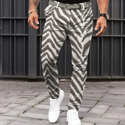 Outlet OUKU Men's Striped Dress Pants Mid Waist Business Casual Formal Dailywear Zipper Pocket Summer Spring Fall 3D Print Black Green Black Blue