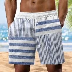 Outlet OUKU Men's Striped Geometric Pattern Sweat Shorts Beach Shorts Terry Shorts Mid Waist Vintage Casual Daily Holiday Streetwear Drawstring Elastic Waist 3D Print Designer Clothing Apparel