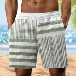 Outlet OUKU Men's Striped Geometric Pattern Sweat Shorts Beach Shorts Terry Shorts Mid Waist Vintage Casual Daily Holiday Streetwear Drawstring Elastic Waist 3D Print Designer Clothing Apparel