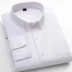 Online OUKU Men's Striped Long-Sleeve Dress Shirts Button Down Breathable Casual Vintage Loose Cotton Shirts Stylish Solid Oxford Business Shirt for Men