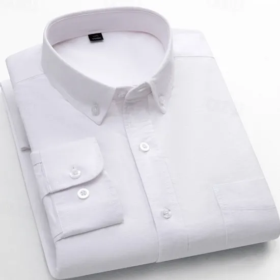 Online OUKU Men's Striped Long-Sleeve Dress Shirts Button Down Breathable Casual Vintage Loose Cotton Shirts Stylish Solid Oxford Business Shirt for Men