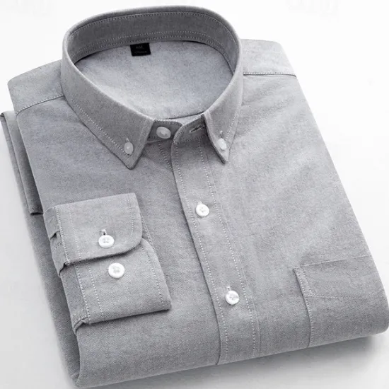Online OUKU Men's Striped Long-Sleeve Dress Shirts Button Down Breathable Casual Vintage Loose Cotton Shirts Stylish Solid Oxford Business Shirt for Men