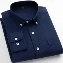 Online OUKU Men's Striped Long-Sleeve Dress Shirts Button Down Breathable Casual Vintage Loose Cotton Shirts Stylish Solid Oxford Business Shirt for Men