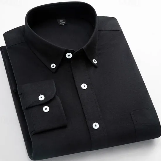 Online OUKU Men's Striped Long-Sleeve Dress Shirts Button Down Breathable Casual Vintage Loose Cotton Shirts Stylish Solid Oxford Business Shirt for Men