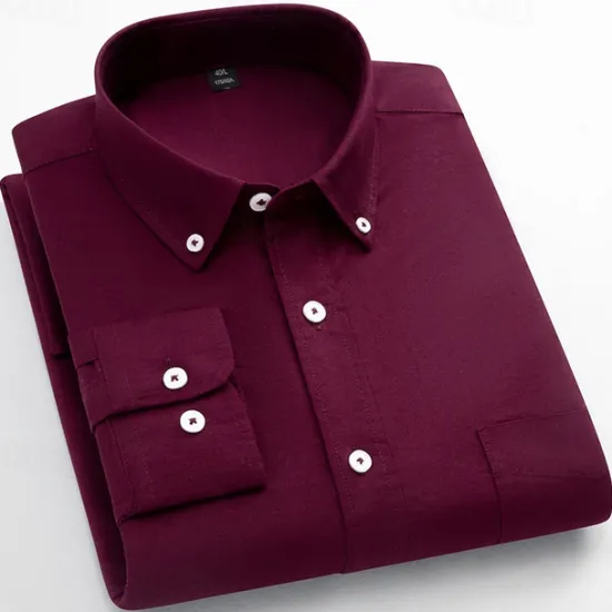 Online OUKU Men's Striped Long-Sleeve Dress Shirts Button Down Breathable Casual Vintage Loose Cotton Shirts Stylish Solid Oxford Business Shirt for Men