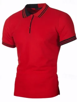 Outlet OUKU Men's Striped Polo Golf Shirt Short Sleeve Lapel Fashion Casual Outdoor Sport Daily Buttons Splice Summer White Red Navy Blue