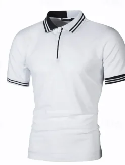 Outlet OUKU Men's Striped Polo Golf Shirt Short Sleeve Lapel Fashion Casual Outdoor Sport Daily Buttons Splice Summer White Red Navy Blue