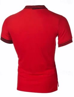 Outlet OUKU Men's Striped Polo Golf Shirt Short Sleeve Lapel Fashion Casual Outdoor Sport Daily Buttons Splice Summer White Red Navy Blue