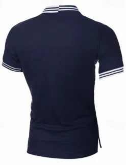 Outlet OUKU Men's Striped Polo Golf Shirt Short Sleeve Lapel Fashion Casual Outdoor Sport Daily Buttons Splice Summer White Red Navy Blue