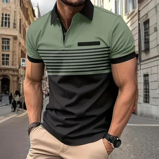 Sale OUKU Men's Striped Polo Shirts Golf Shirt Short Sleeve Polo Shirts Collared Shirts Business Casual WorkWear Formal Wear Festival Wear Buttons 3D Print Spring & Summer White Wine Orange