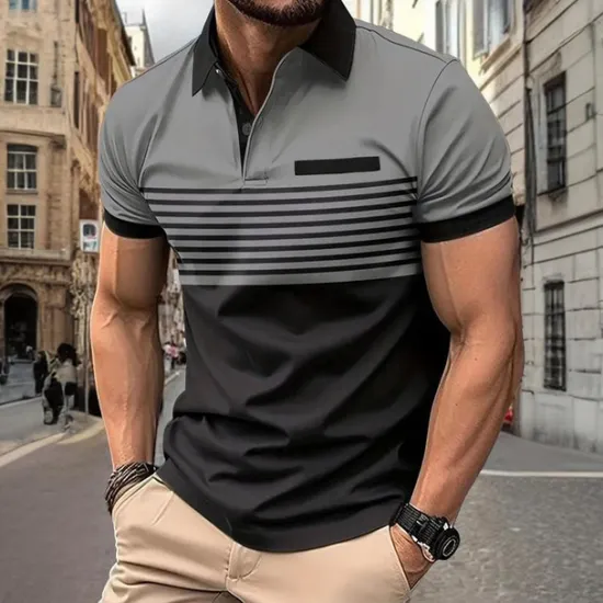 Sale OUKU Men's Striped Polo Shirts Golf Shirt Short Sleeve Polo Shirts Collared Shirts Business Casual WorkWear Formal Wear Festival Wear Buttons 3D Print Spring & Summer White Wine Orange