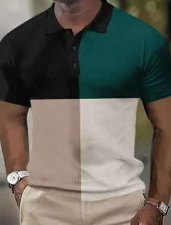 Clearance OUKU Men's Striped Rugby Polo Short Sleeve Polo Shirts Collared Shirts Business Casual School Formal Dailywear Business Buttons 3D Print Summer Dark Brown Dark Green Dark Blue