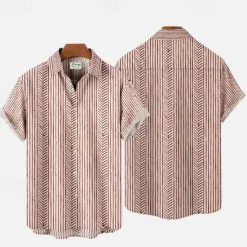 Clearance OUKU Men's Striped Shirt Summer Shirt Casual Shirt Short Sleeve Comfortable Fashion Casual Vacation Going out Casual Daily Spring & Summer Turndown Print White Red