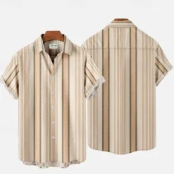 Clearance OUKU Men's Striped Shirt Summer Shirt Casual Shirt Short Sleeve Comfortable Fashion Casual Vacation Going out Casual Daily Spring & Summer Turndown Print White Red