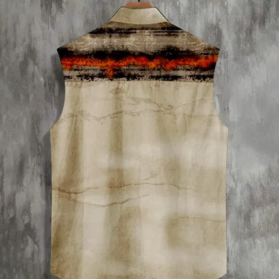 Outlet OUKU Men's Striped Shirt Western Shirt Cowboy Shirt Sleeveless Western Style Outdoor Work Causal Summer Spring Shirt Collar Red Blue Khaki Gray