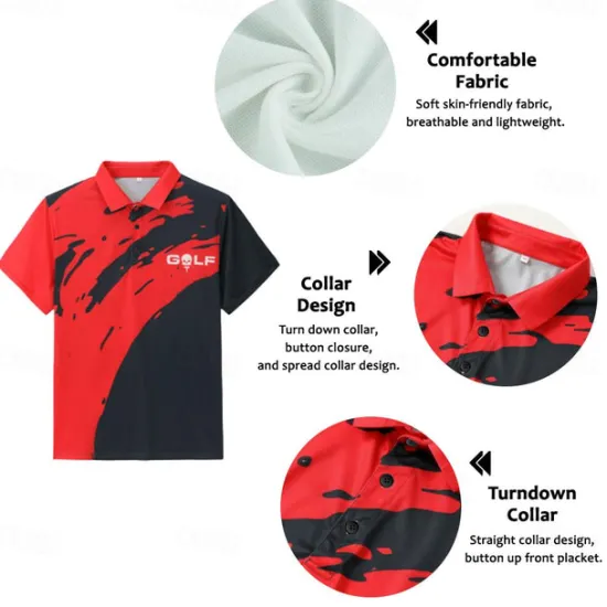 Best OUKU Men's Striped Sports Polo Shirts Golf Shirt Short Sleeve Polo Shirts Collared Shirts Casual Sportswear Vacation Wear Buttons 3D Print Yellow Red Royal Blue