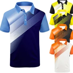 Discount OUKU Men's Striped Sports Polo Shirts Golf Shirt Short Sleeve Polo Shirts Collared Shirts Casual Sportswear Vacation Wear Buttons 3D Print Black White Yellow