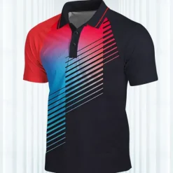 Hot OUKU Men's Striped Sports Polo Shirts Golf Shirt Short Sleeve Polo Shirts Colla Shirts Casual Sportswear Vacation Wear Buttons 3D Print Summer Spring Red