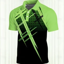 OUKU Men's Striped Sports Polo Shirts Golf Shirt Short Sleeve Polo Shirts Collared Shirts Casual Sportswear Vacation Wear Buttons 3D Print Spring & Summer Pink Blue Green