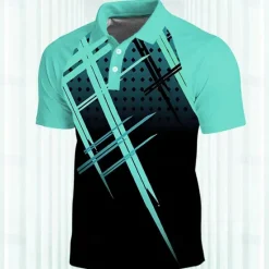 OUKU Men's Striped Sports Polo Shirts Golf Shirt Short Sleeve Polo Shirts Collared Shirts Casual Sportswear Vacation Wear Buttons 3D Print Spring & Summer Pink Blue Green