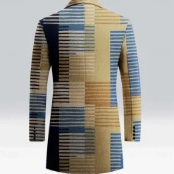 Discount OUKU Men's Striped Winter Coat Fleece Jacket Overcoat Thermal Comfortable Business Casual Formal Daily Wear Buttons 3D Print Front Pocket Winter Turndown Long Sleeve Yellow