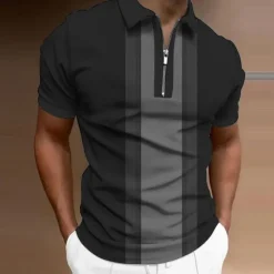 Clearance OUKU Men's Striped Zip Polo Shirts Golf Shirt Short Sleeve Polo Shirts Collared Shirts Business Casual WorkWear Formal Wear Festival Wear 3D Print Quarter Zip Polo Wine Blue Brown