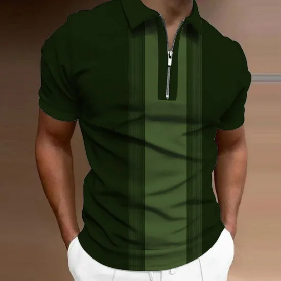 Clearance OUKU Men's Striped Zip Polo Shirts Golf Shirt Short Sleeve Polo Shirts Collared Shirts Business Casual WorkWear Formal Wear Festival Wear 3D Print Quarter Zip Polo Wine Blue Brown