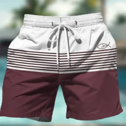 Clearance OUKU Men's Stripes Geometric Pattern Swim Shorts Board Shorts Swimming Trunks Mid Waist Hawaiian Casual Holiday Beach Drawstring with Mesh lining Elastic Waist Designer Clothing Apparel