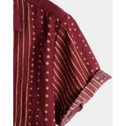 Hot OUKU Men's Stripes Geometric Pattern Button Up Shirt Short Sleeve Vintage Vacation Causal Casual Collared Shirts 3D Print Wine