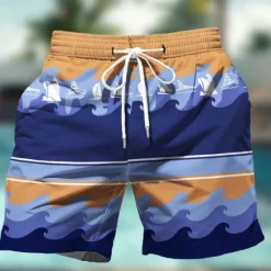 Clearance OUKU Men's Stripes Geometric Pattern Colorful Swim Shorts Board Shorts Swimming Trunks Mid Waist Hawaiian Casual Holiday Beach Drawstring with Mesh lining Elastic Waist Designer Clothing Apparel