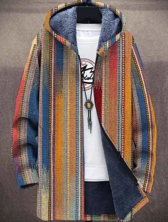 Discount OUKU Men's Stripes Geometry Gradual Winter Coat Fleece Jacket Coat Warm Breathable Comfortable Fashion Streetwear Sport Sports & Outdoor Daily Wear Going out Zipper Pocket Print Fall & Winter Hoodie Long