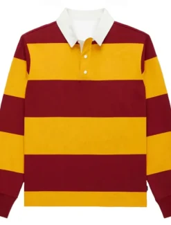 Sale OUKU Men's Stripes Rugby Polo Long Sleeve Polo Shirts Collared Shirts Casual School Outdoor Athleisure 3D Print Spring Fall Winter Red Blue Orange