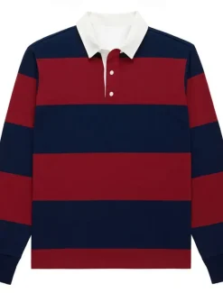 Sale OUKU Men's Stripes Rugby Polo Long Sleeve Polo Shirts Collared Shirts Casual School Outdoor Athleisure 3D Print Spring Fall Winter Red Blue Orange