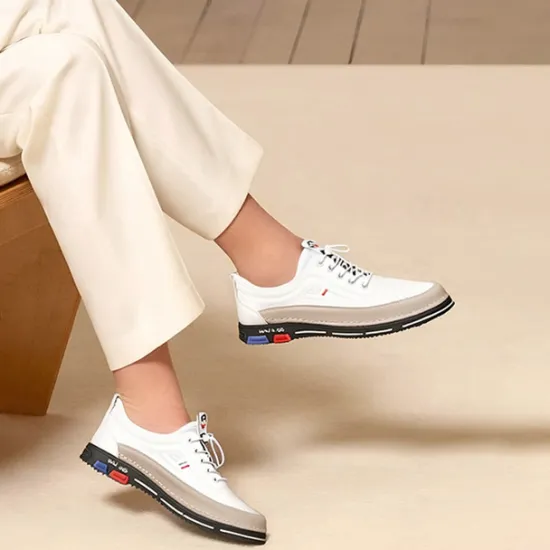 OUKU Men's Stylish Brown Faux Leather Casual Shoes with Black Contrast Detail, Comfortable Fit and Durable Sole, Ideal for Everyday Wear and Smart Casual Occasions