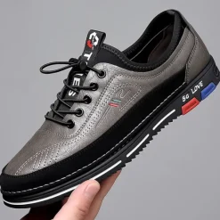OUKU Men's Stylish Brown Faux Leather Casual Shoes with Black Contrast Detail, Comfortable Fit and Durable Sole, Ideal for Everyday Wear and Smart Casual Occasions