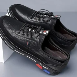 OUKU Men's Stylish Brown Faux Leather Casual Shoes with Black Contrast Detail, Comfortable Fit and Durable Sole, Ideal for Everyday Wear and Smart Casual Occasions