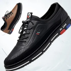 OUKU Men's Stylish Brown Faux Leather Casual Shoes with Black Contrast Detail, Comfortable Fit and Durable Sole, Ideal for Everyday Wear and Smart Casual Occasions
